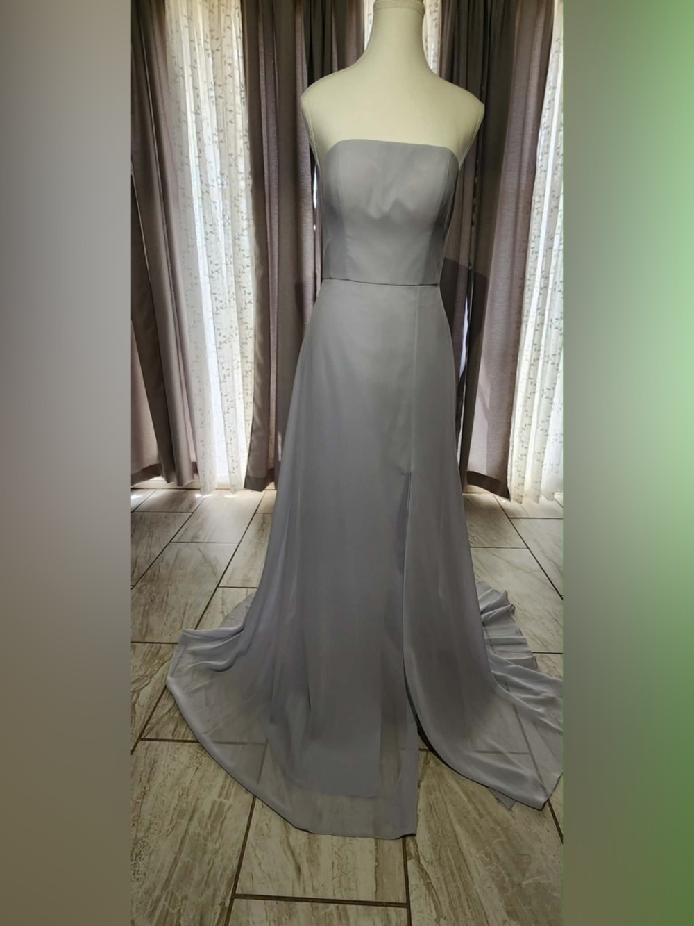 Jenny Yoo Strapless Slate Gray Chiffon A-Line Gown